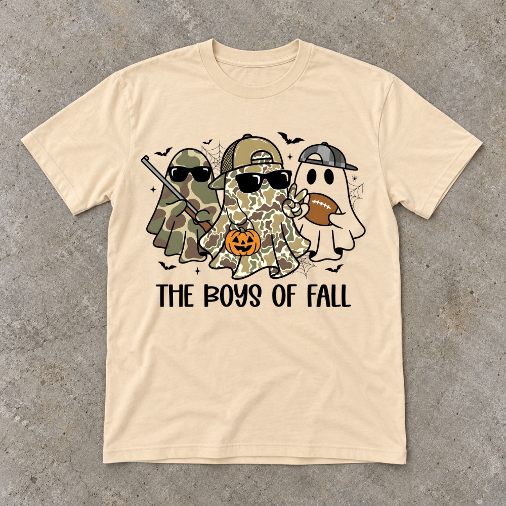 The Boys Of Fall Ghosts Camouflage Football Pumpkin Cream T-Shirt